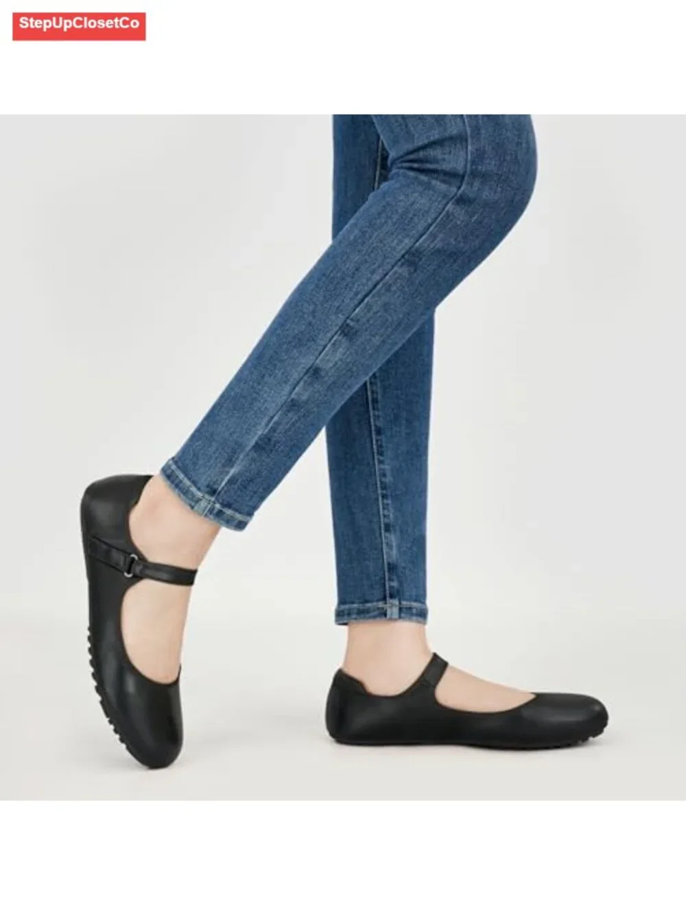 Mary Jane Flats for Women Adjustable Ankle Strap PU Leather Comfortable Work